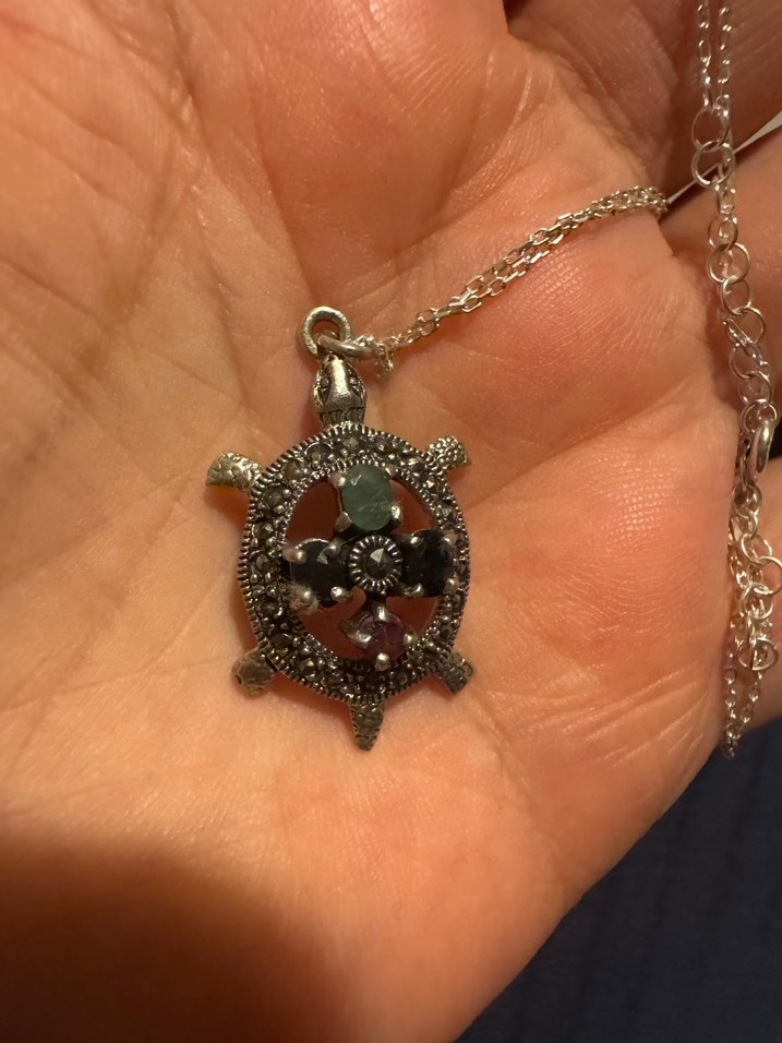 Kaplumbağa figürlü 925 ayar gümüş Kolye - Görsel 5