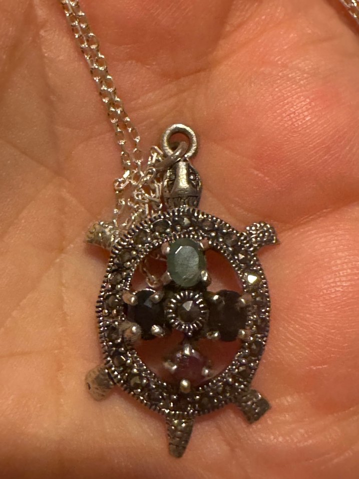 Kaplumbağa figürlü 925 ayar gümüş Kolye - Görsel 2