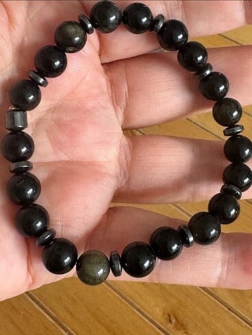Beden siyah Renk Obsidyen gold bileklik, 8mm