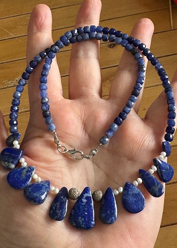 American Vintage Lapis Lazuli Ve İnci Detayli Kolye