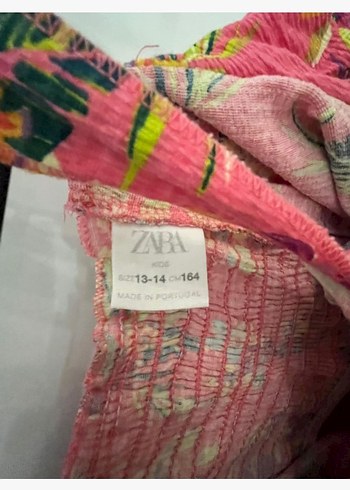 Zara Pembe Çiçek Desenli Kız Elbisesi