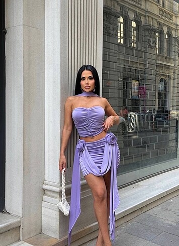 s Beden Gül Detaylı Lila Alt-Üst Takım