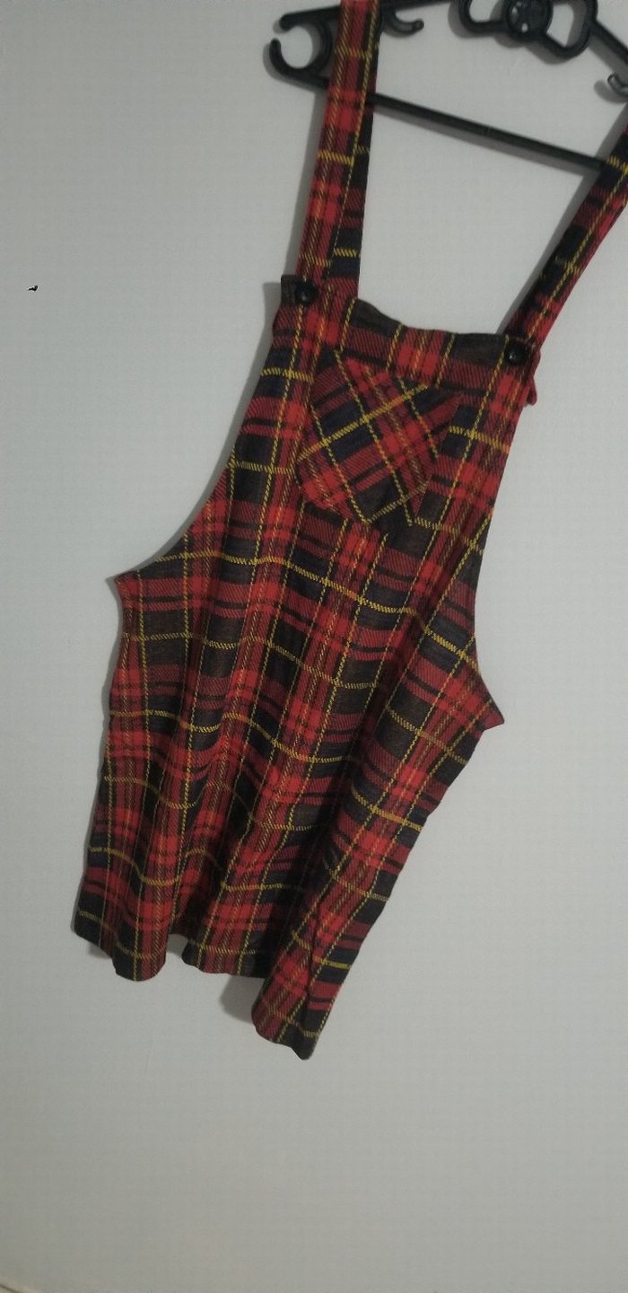 Kırmızı ekose Askılı salopet - Görsel 2