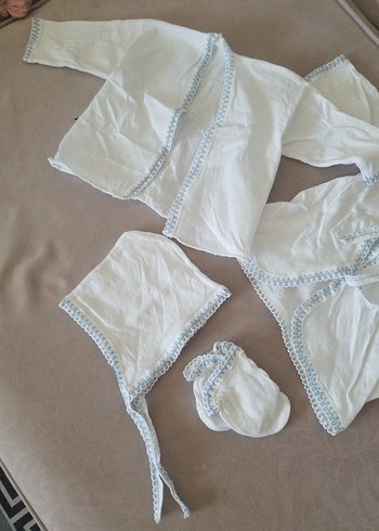 Bebek Erkek Hastane Kıyafeti Keten Kumaş - Görsel 3