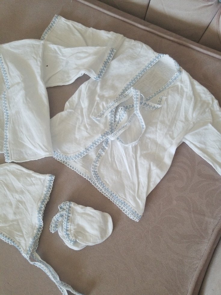 Bebek Erkek Hastane Kıyafeti Keten Kumaş - Görsel 2