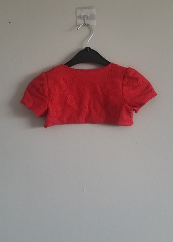 Kız Çocuk Kısa Kollu Kırmızı Dantel Bolero - Görsel 3