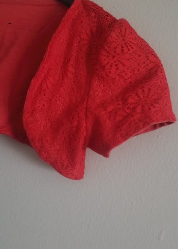 Kız Çocuk Kısa Kollu Kırmızı Dantel Bolero - Görsel 2