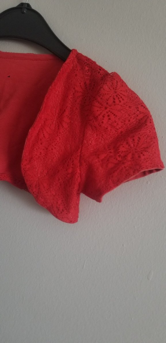 Kız Çocuk Kısa Kollu Kırmızı Dantel Bolero - Görsel 2