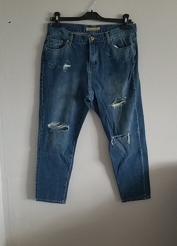 kadın yüksek bel yırtıklı mom jean