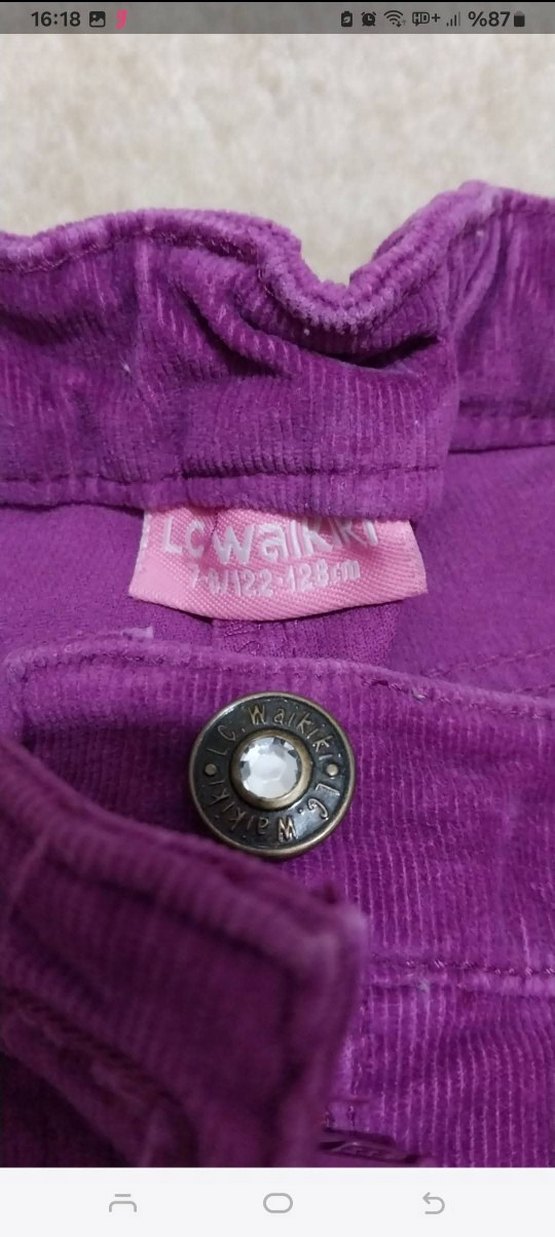 Kız Çocuk Mor Süet Düğmeli Pantolon - Görsel 2