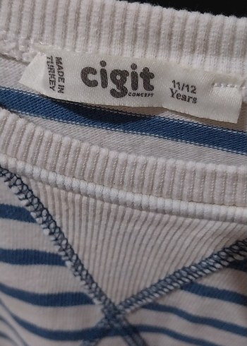 Çizgili kiz  Çocuk Pamuklu Sweatshirt - Görsel 3