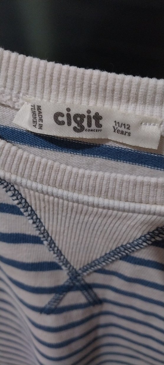 Çizgili kiz  Çocuk Pamuklu Sweatshirt - Görsel 3