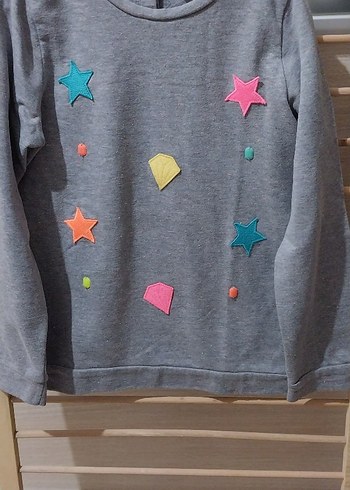 Kız Çocuk Gri Uzun Kollu Nakışlı Sweatshirt - Görsel 2