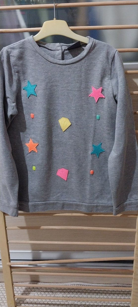 Kız Çocuk Gri Uzun Kollu Nakışlı Sweatshirt - Görsel 2