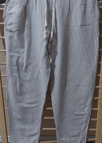Gri Çizgili Kadın Pamuklu Kumaş Pantolon - Görsel 2