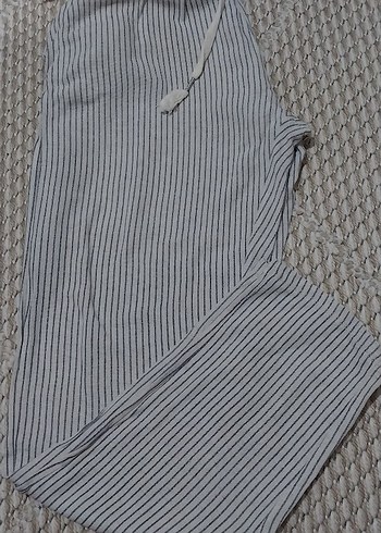 Gri Çizgili Kadın Pamuklu Kumaş Pantolon - Görsel 5