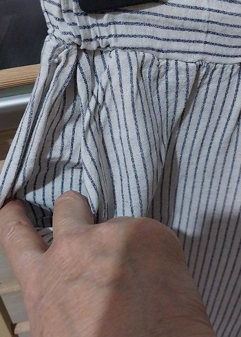 Gri Çizgili Kadın Pamuklu Kumaş Pantolon - Görsel 3