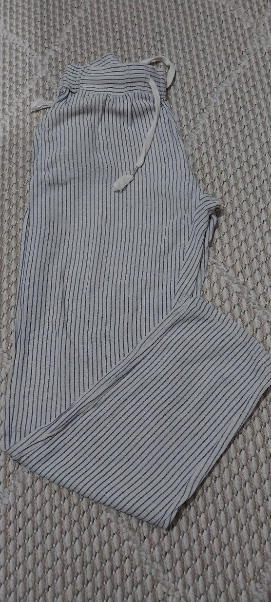 Gri Çizgili Kadın Pamuklu Kumaş Pantolon - Görsel 5