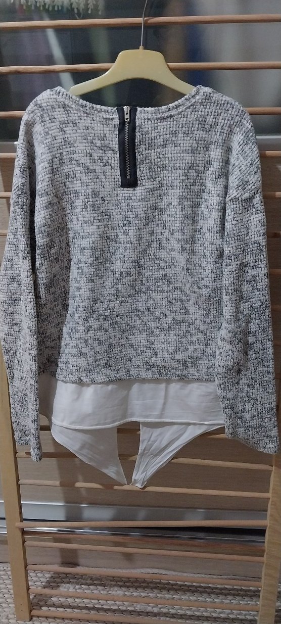 Gri cocul Triko Uzun Kollu Sweatshirt - Görsel 2