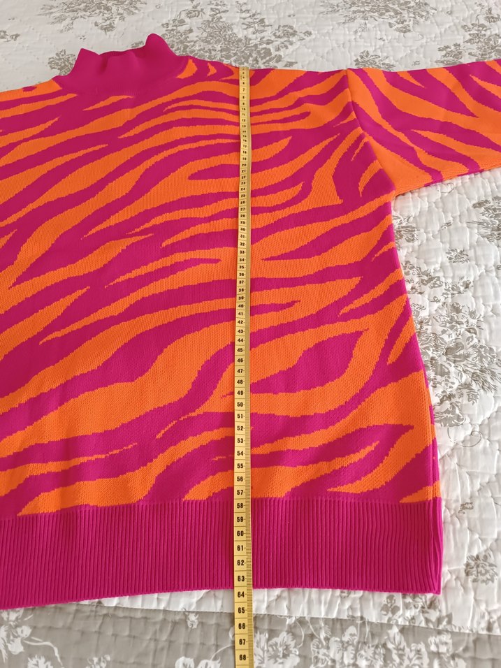 Renkli Zebra Desenli Bohem Boğazlı Kazak - Görsel 5