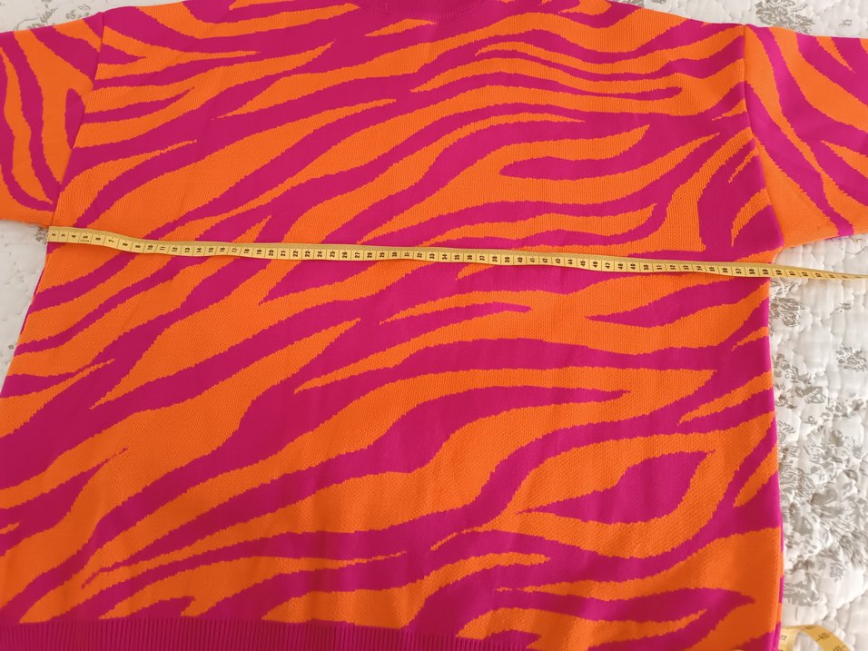 Renkli Zebra Desenli Bohem Boğazlı Kazak - Görsel 4