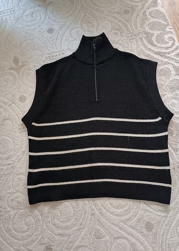 Gri Yarım Fermuarlı Örme Kadın Süveter - Görsel 2