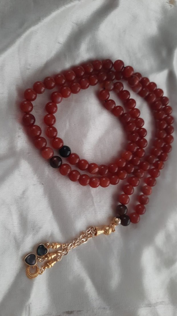 YEMEN AKİK TAŞI doğaltaş Koyu Kırmızı Tesbih - Minimalist Bohem - Görsel 2