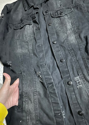 Siyah Düğmeli Oversize Denim Ceket - Görsel 4