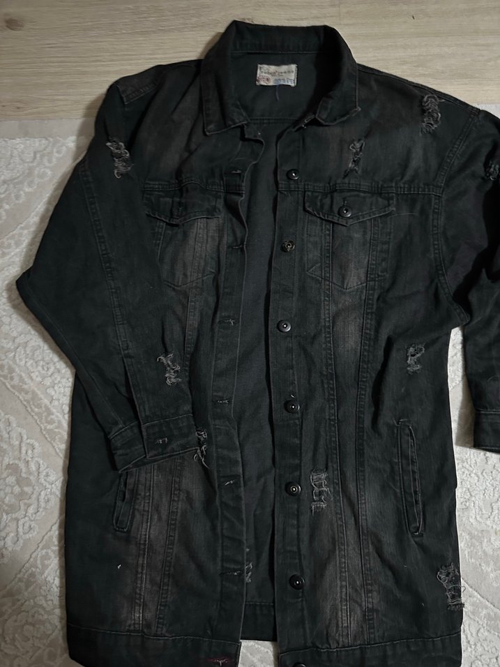 Siyah Düğmeli Oversize Denim Ceket - Görsel 2