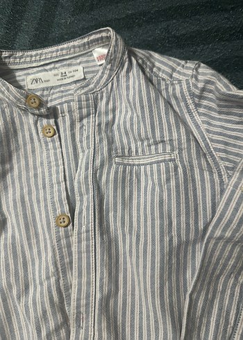 Erkek Çocuk Çizgili Gri Pamuklu Gömlek - Görsel 3