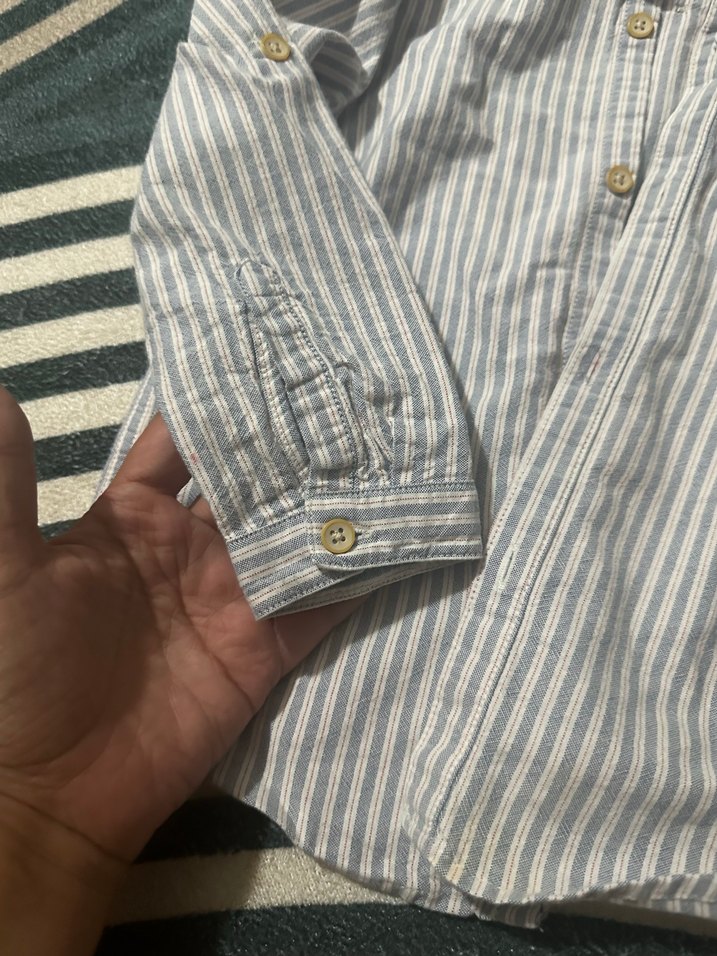 Erkek Çocuk Çizgili Gri Pamuklu Gömlek - Görsel 4