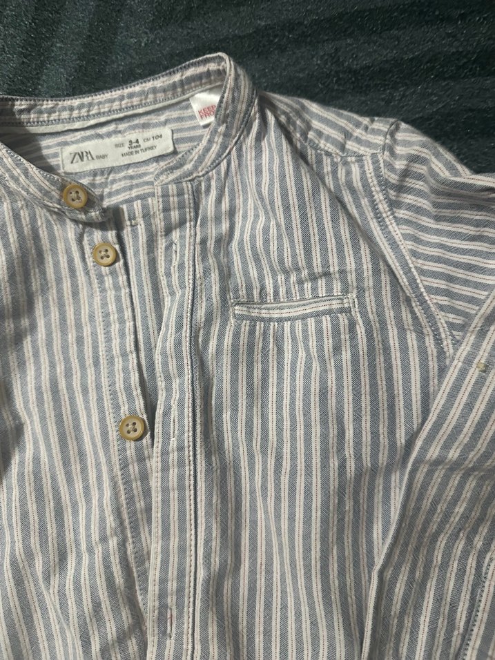 Erkek Çocuk Çizgili Gri Pamuklu Gömlek - Görsel 3