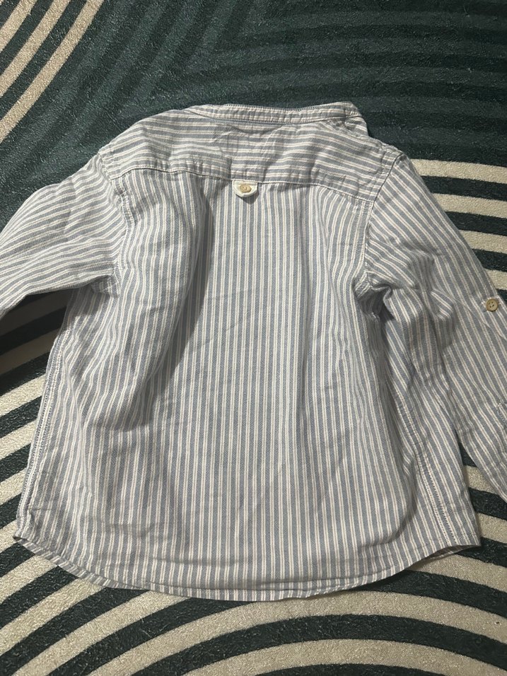 Erkek Çocuk Çizgili Gri Pamuklu Gömlek - Görsel 5