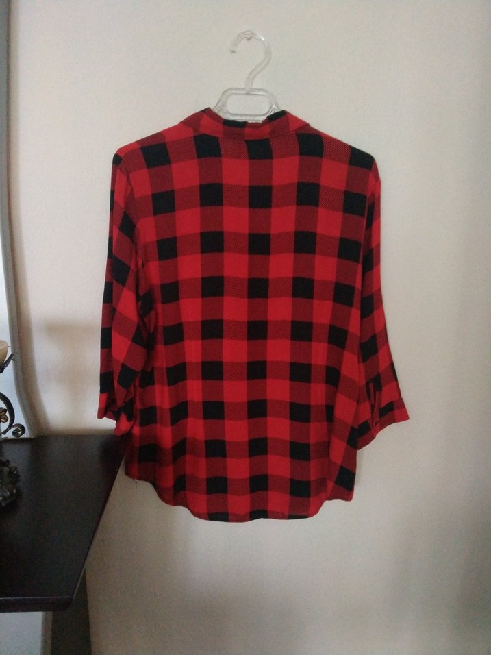 Kırmızı Siyah Kareli Kadın Gömlek - Görsel 3