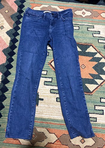 Kadın Koyu Mavi Midi Denim Pantolon