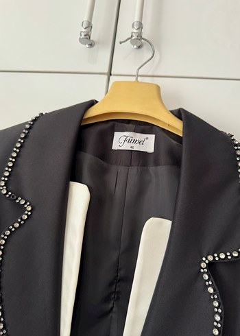 42 Beden siyah Renk Taşlı Siyah Kadın Blazer Ceket
