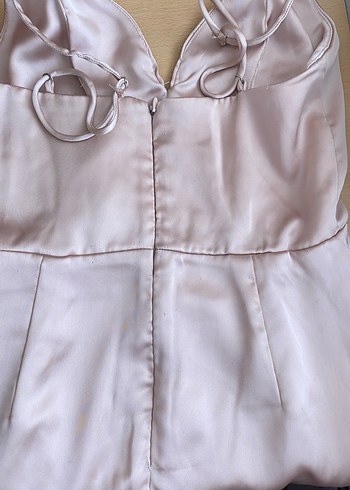 Bej Drapeli saten Mini Elbise - Görsel 6