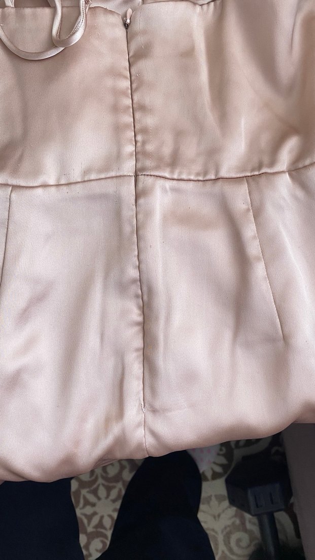 Bej Drapeli saten Mini Elbise - Görsel 5