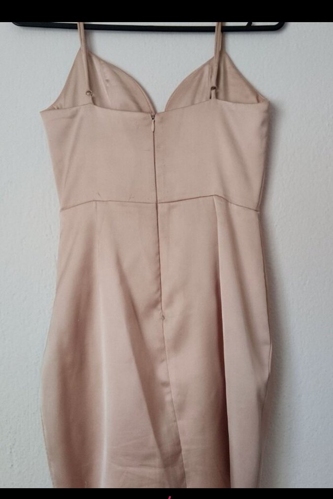 Bej Drapeli saten Mini Elbise - Görsel 3