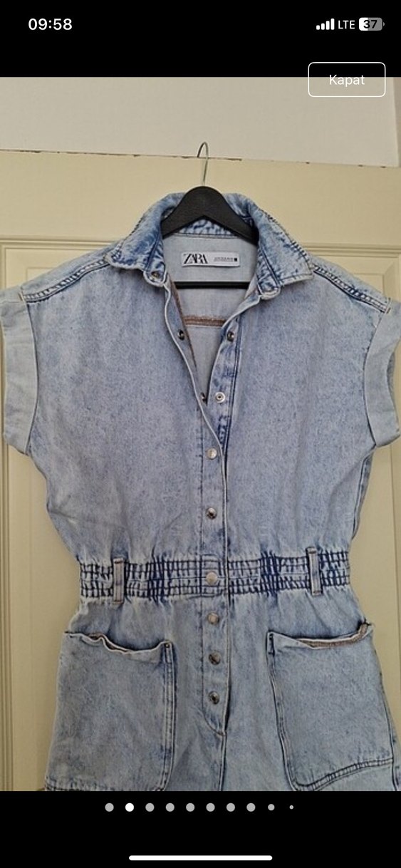 Zara Kadın Gri Batik Desenli Kot Tulum - Görsel 3