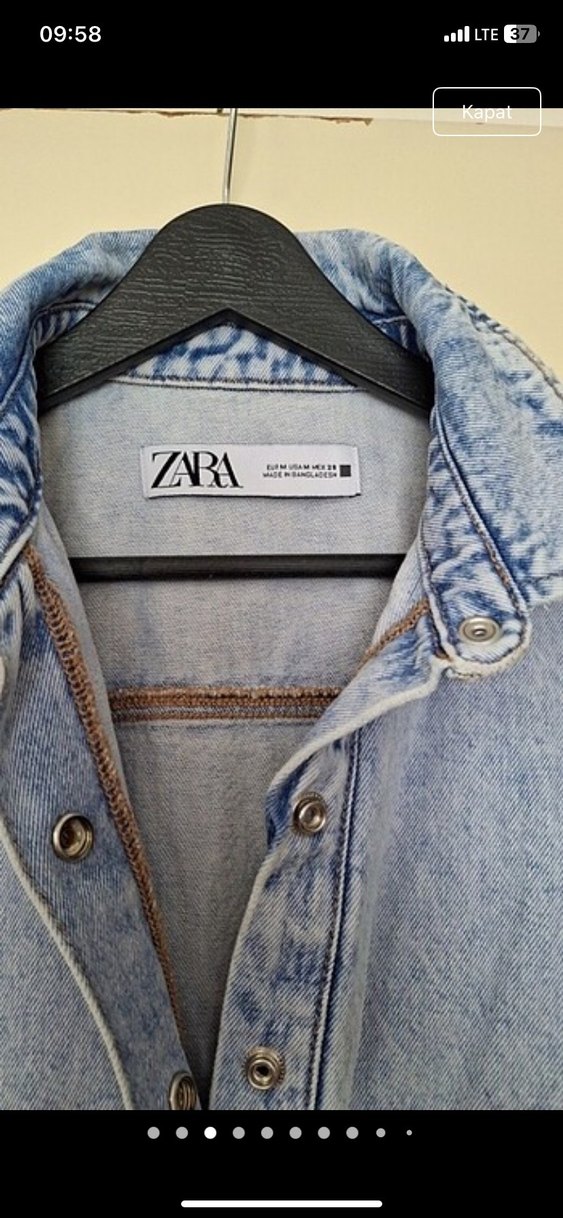 Zara Kadın Gri Batik Desenli Kot Tulum - Görsel 4