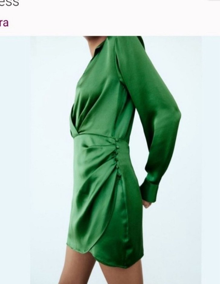 Zara Yeşil Saten kısa elbise - Görsel 2