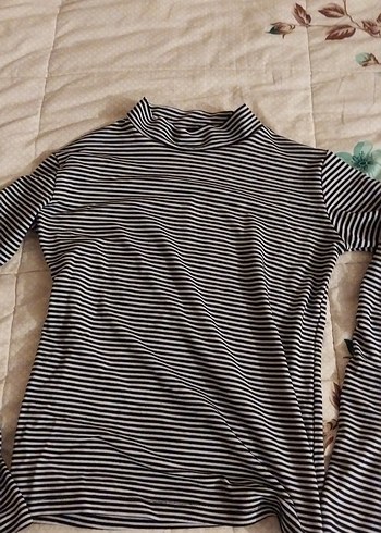 Çizgili Siyah Gri Boğazlı Kadın Kazak - Görsel 4