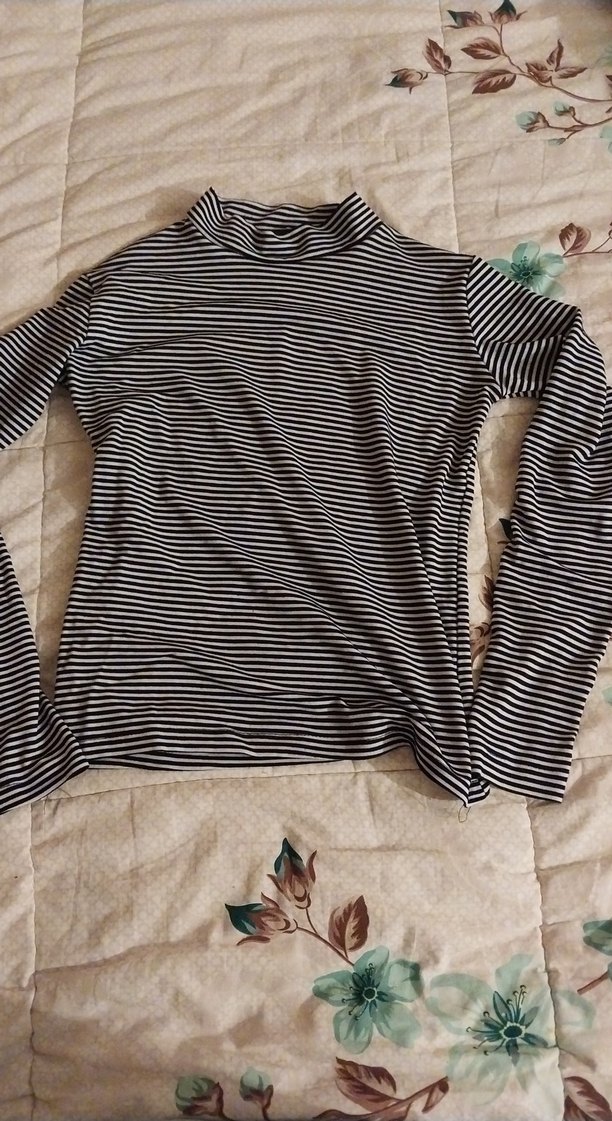 Çizgili Siyah Gri Boğazlı Kadın Kazak - Görsel 3