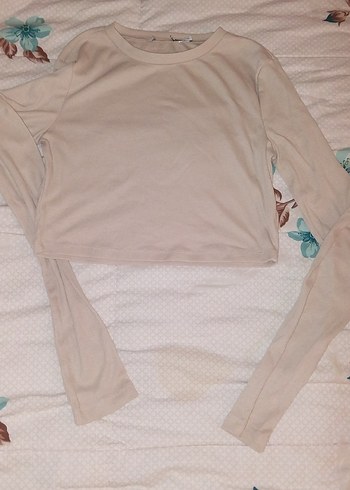 Bej Uzun Kollu Crop Top - Görsel 2