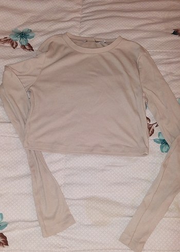 Bej Uzun Kollu Crop Top - Görsel 3