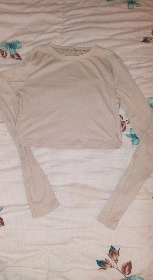 Bej Uzun Kollu Crop Top - Görsel 2