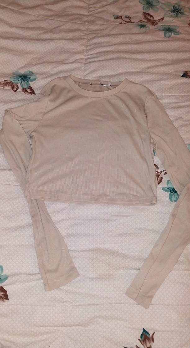 Bej Uzun Kollu Crop Top - Görsel 3