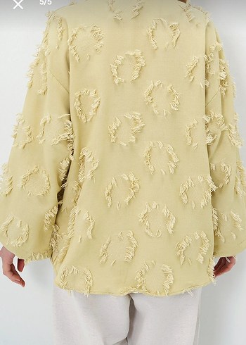 Düğmeli Bej Nakışlı Keten Bohem Kimono - Görsel 3