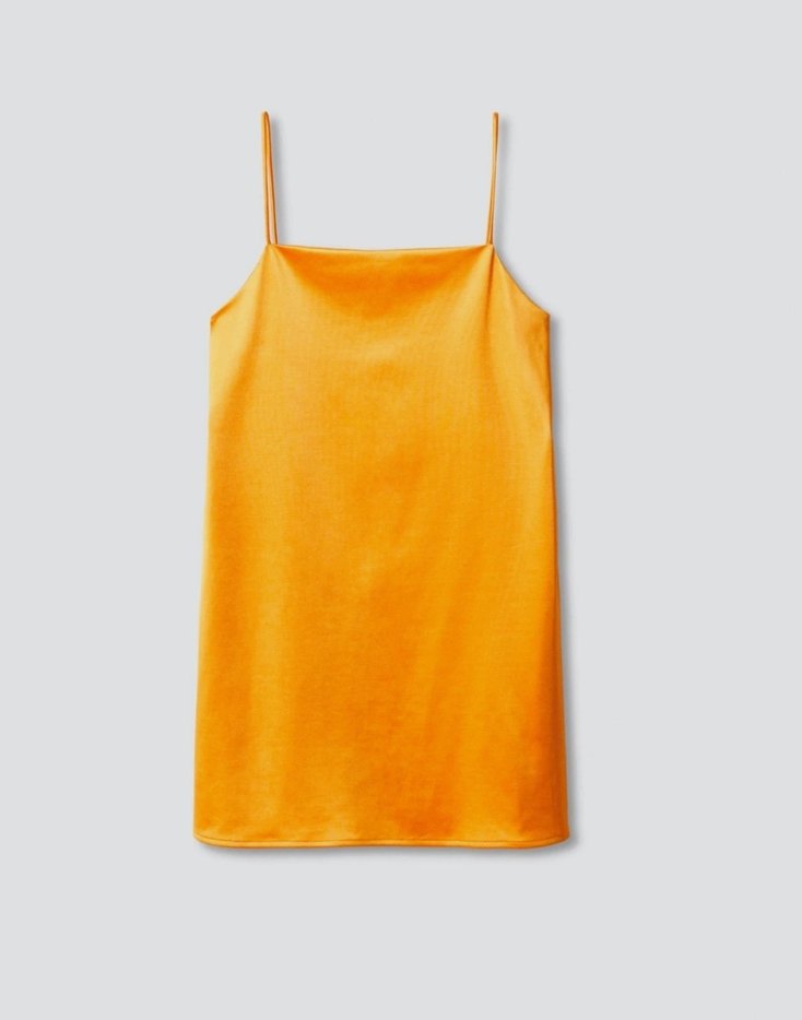 Sarı Parlak Mini Saten Elbise - Görsel 2